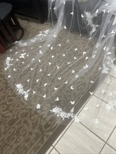 Two Layers 3D Butterfly Wedding Veils Cathedral Bridal Veils with Comb 3M