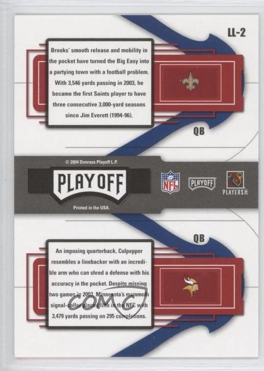 2004 Playoff Prestige League Leaders Aaron Brooks Daunte Culpepper #LL-2 - Image 2 of 2