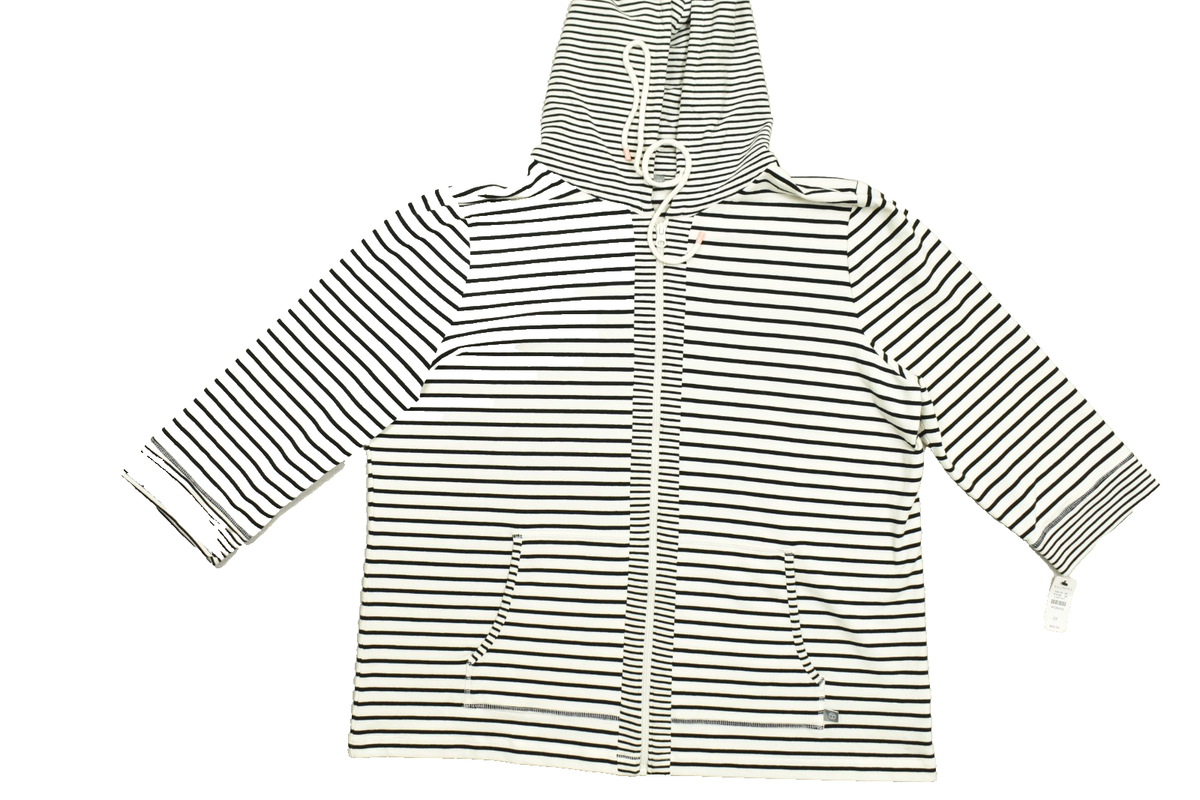 T by Talbots Womens 2X Striped Zip Up Hoodie White Black French