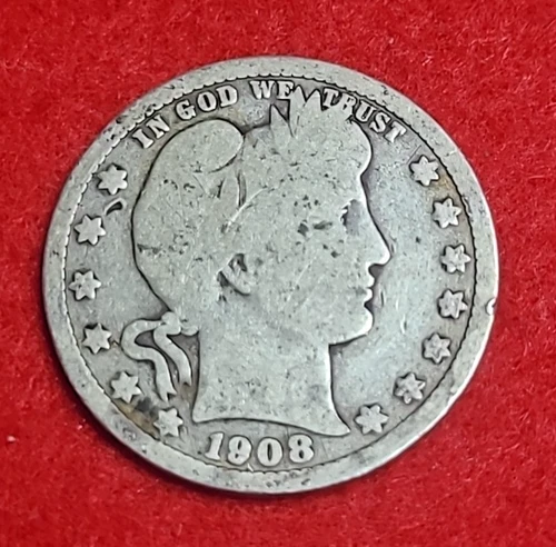 1908 D Denver Barber Quarter - 90% Silver - Circulated - .1808 Ounce Silver