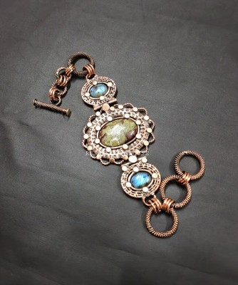 Dragon Bloodstone & Labradorite Wire Wrap Bracelet Handmade Copper Jewelry