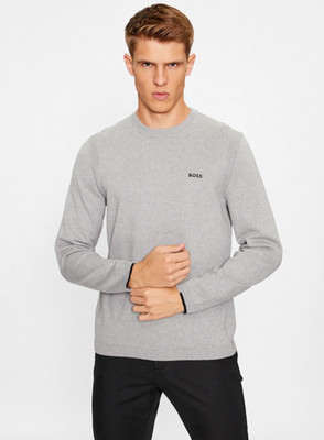 Pullover Herren BOSS Grau Rundhals Strick mit Logo - Ever-X Größe S