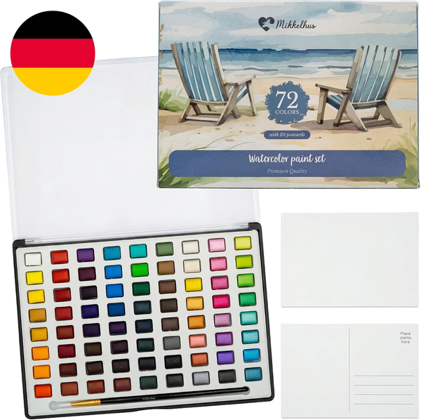 Aquarellfarben Set – 72 Farben In Box Mit Pinsel & 20 Postkarten | Aquarell-Mals-image
