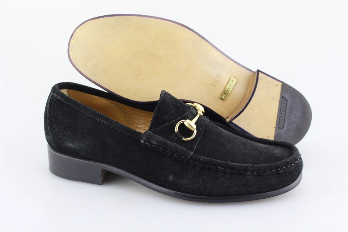 Gucci 7.5D Men s Black Suede Leather Slip On Metal Logo Strap Square Toe Loafers Gucci GUCCI Smooth Leather Square Toe Logo Strap Loafer  main image 4
