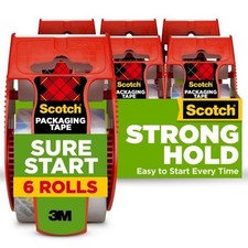 Sure Start Packing Tape, Clear, Holiday Wrapping Tape with Quiet Unwind and Easy