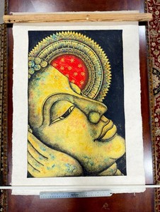 Buddha Face Painting in Gold Buddhist Art Handmade Religious