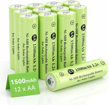 12 AA Rechargeable Batteries 1500mAh 1.2V Ni-MH for Solar Lights, Toys, Remotes
