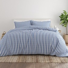 Navy Puffed Rugged Stripes 3-Piece Duvet Cover Set King/Cal King
