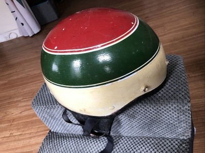 Vintage Marushin Half Motorcycle Helmet White Green & Red. For Display Only.