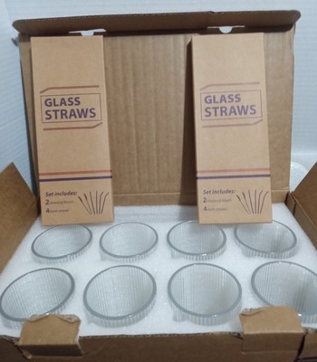 Combler Tumblers Drinking Glasses Set of 8 Glass Cups  Straws 12 oz New