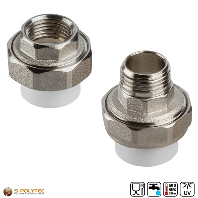 PPR Aqua-Plus Kupplungsverschraubung IG und AG 20 mm bis 40 mm Fusiotherm, WEIß