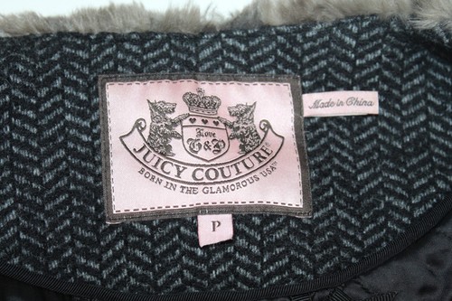 Juicy Couture Women's Faux Fur Hoodie Jacket Petite Small Herringbone Y2K Brown - Picture 5 of 9