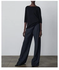 THE ROW Womens Spring Elastic Waist Casual High Waist Straight Twide-leg Pants