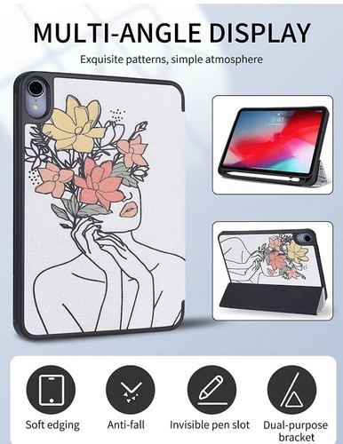 Vozehui Compatibile con Custodia iPad Mini 6 (2021),Fiori Carini Schizzo Astratto... - Foto 2 di 7