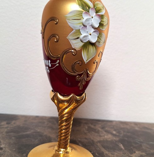 Murano Vase Red & Gold 24k Plated Italy 6.5" High - Picture 8 of 10