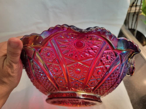 Vintage Sunset Red iridescent Heirloom Carnival Paneled Daisy Bowl