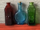Lot of 3 Mini Colored Glass Apothecary Bitters Bottles w Corks Wheaton Taiwan
