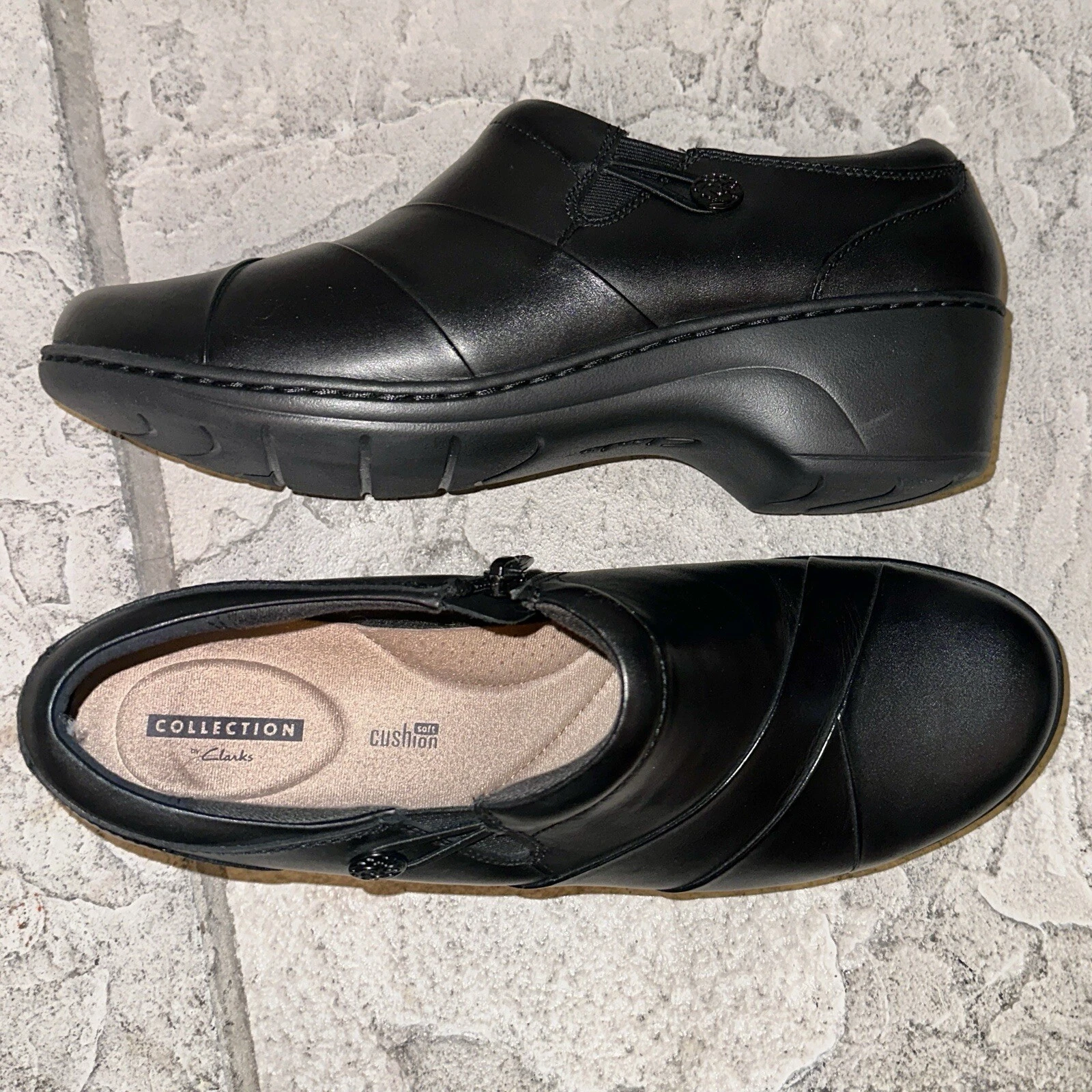 Nuove scarpe mocassini Clarks Channing Ann larghi in pelle con zeppa 8 5 E vestibilità ampia