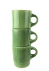 Set of 3 Vintage Fire King Milk Glass Coffee Cups Applied Green Color D Handle
