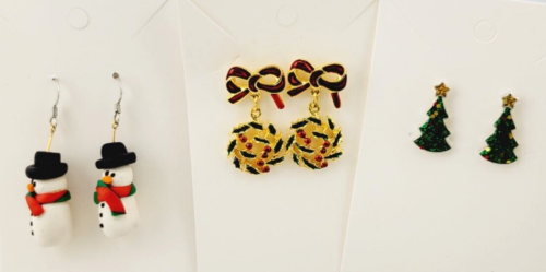 Christmas Earring Lot 3 Pair Pierced New on Card Great Gift #2 - Picture 1 of 1