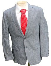 Ralph Lauren Mens 100 Linen Grayish Blue Glen Plaid Blazer Sports Coat 40R EUC