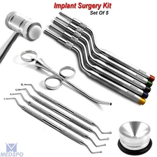 Implant Sinus Lift Osteotome Lucas Bone Curette Mead Hammer Dental Syringe Set