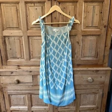 Moulinette Soeurs Size 6 Silk Tank Dress Twist Sleeves Blue Cream Anthropologie