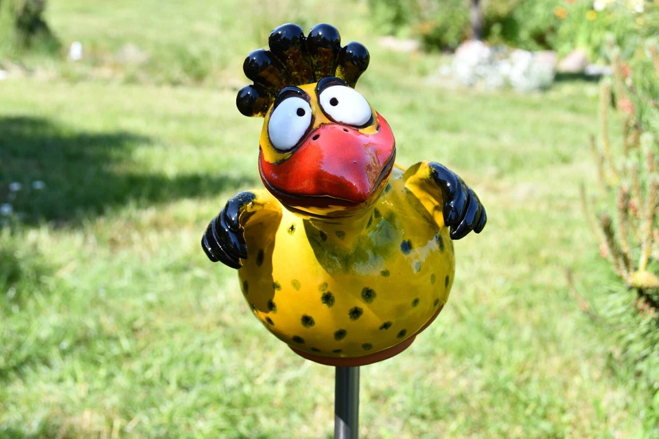 Bola de Jardín Cerámica Decoración Estatua Pájaro Colorido H21cm Midene Hecho a Mano Foto 4 de 4