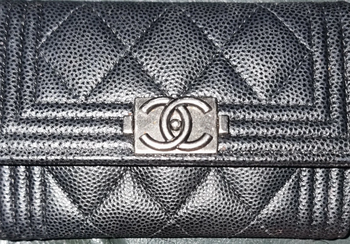 Chanel, So Black Caviar Boy Long Clip Wallet