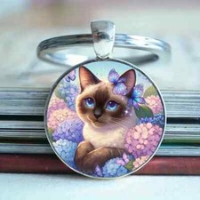 Siamese Floral Butterfly Keychain Key Ring Purse Handbag Car Charm Backpack Bag