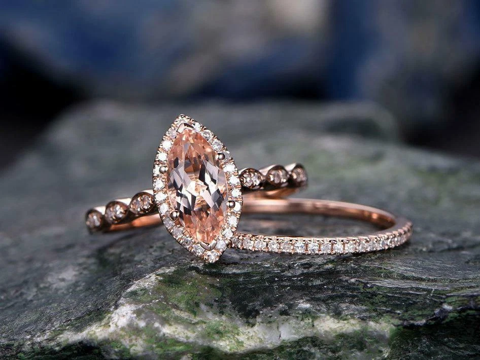 Rose gold and morganite hotsell bridal set