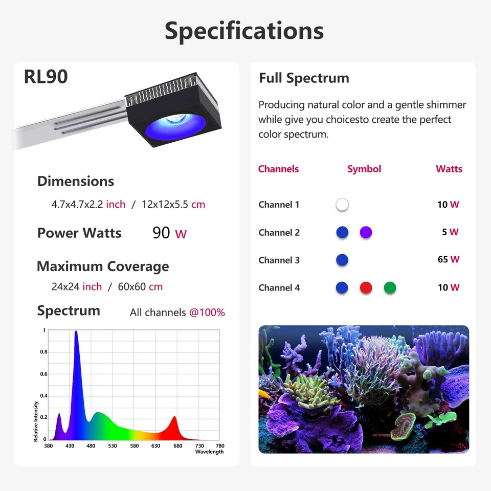 PopBloom RL90 WiFi Led Aquarium Light Full Spectrum Reef Coral with Gen3 Arm Kit - Image 4 of 4