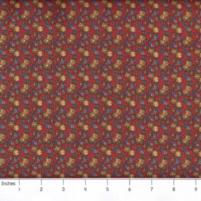 Small Golden Roses and Blue Wildflowers Calico 100% Cotton Fabric PICK SIZE