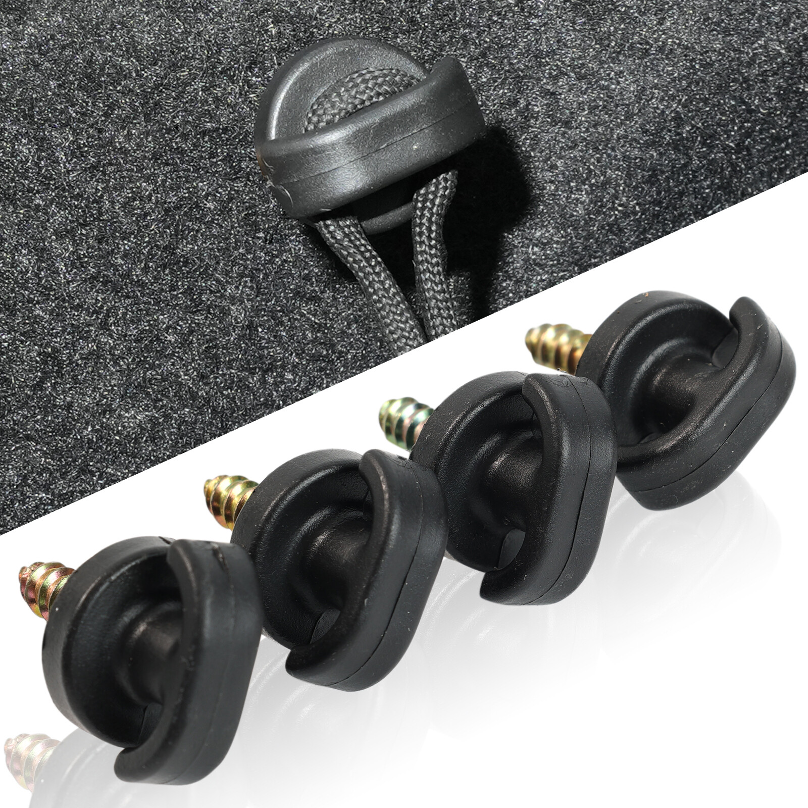 4x Universal Rear Trunk Cargo Envelope Net Tie Down Hook Hanging Clips Screws &