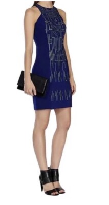 Karen Millen Blue Tribal Embroidered Cutout Dress w/ 2-Way Zipper
