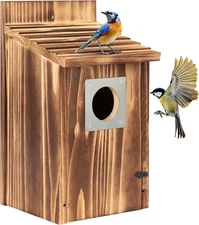 Bird Houses for outside with Metal Predator Guard for Bluebird Wren Swallow Finc