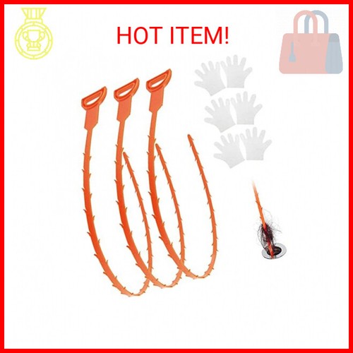 3 Pack Drain Clog Remover Tools, Snake Hair Drain Cleaning Tool, 20 Inch Wisekot