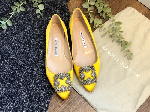 yellow satin flats
