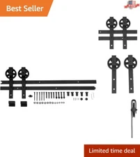 6.6-Foot Matte Black Sliding Barn Door Hardware Kit - Stylish Big Wheel Design