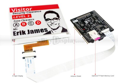 Red 4.2 inch e-Ink/e-Paper Display Panel w/Arduino Shield,Library 400x300 