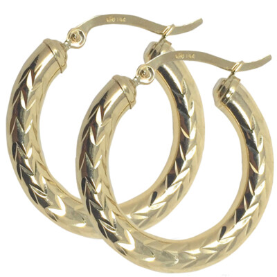 Damen 14k 100% Gelbgold 1,1'' Dicke D/Schliff Creolen 27mm x 27mm 3g Neu