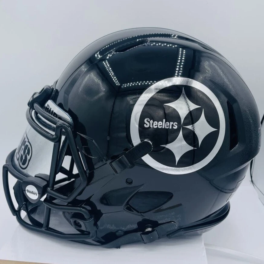 Casco Pittsburgh Steelers Personalizado Auténtico Negro Brillante con Calcomanías Cromadas y Visera Foto 2 de 4