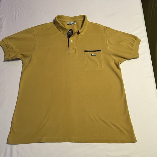 Lacoste, Rare Vintage 80s Chemise Lacoste Men Large Polo Shirt Mustard Yellow Made France
