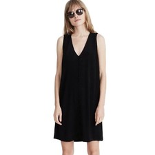 Madewell Dress Womens Medium Black Linen Blend V-Neck Sleeveless Shift Side Slit