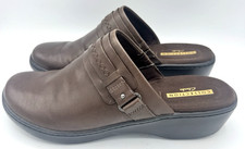 Clarks Collection Delana Amber Brown Leather Clogs Mules Womens 10W Cushion Soft