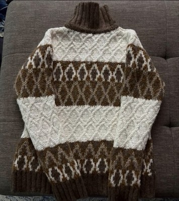Faherty Brown Ivory Knit Turtleneck Sweater