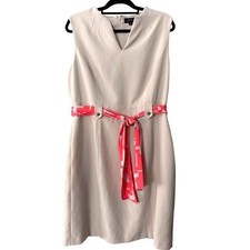 Tahari Arthur S Levine Sleeveless Sheath Beige Dress 16