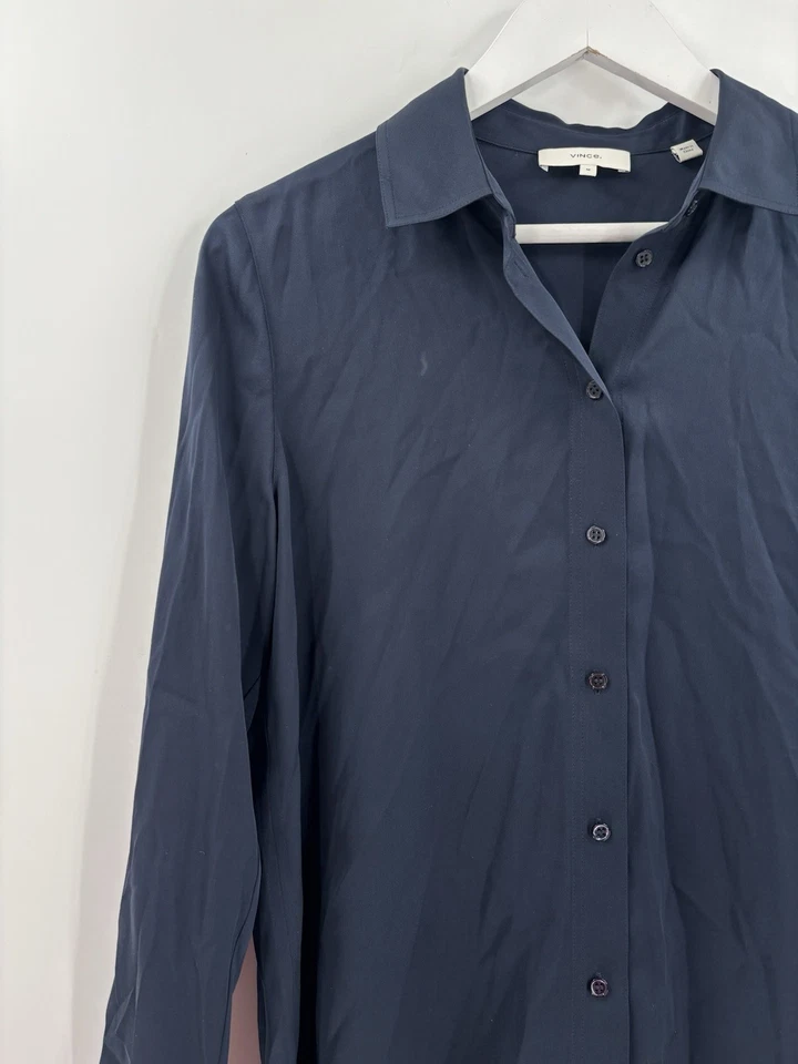 Vince тонкий резинке эластичной шелк блузка женщин средний синий длинные рукава на пуговицах - Изображение 3 из 4