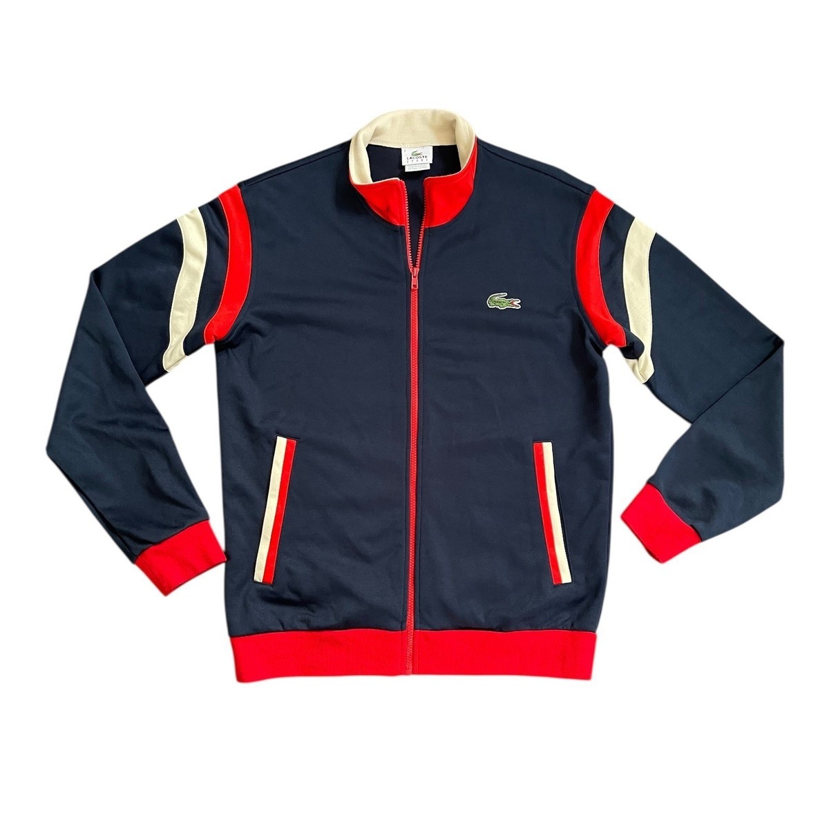 Lacoste Sport Mens Tennis Track Jacket Navy Red Cream Colorblock