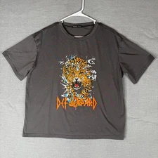 Shein Def Leppard Graphic T-Shirt Leopard Print Rock Band Tee Gray Small